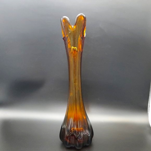 Retro Five Finger Pulled Glass Vase Rootbeer Amber 39cm Taiwan - Picture 6 of 10